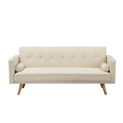 72 in Beige Cotton Twin Sleeper sofa bed with 2 cylindrical Cushion