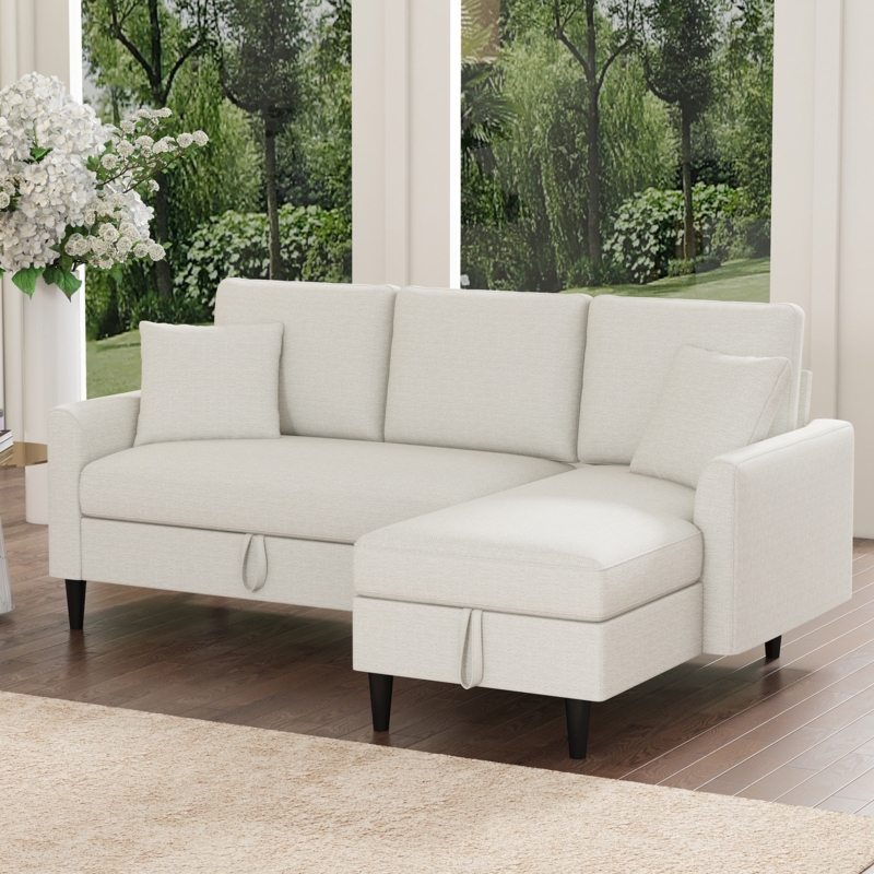 74" Wide Upholstered Sleeper Sofa With 2 Pillows And Storage