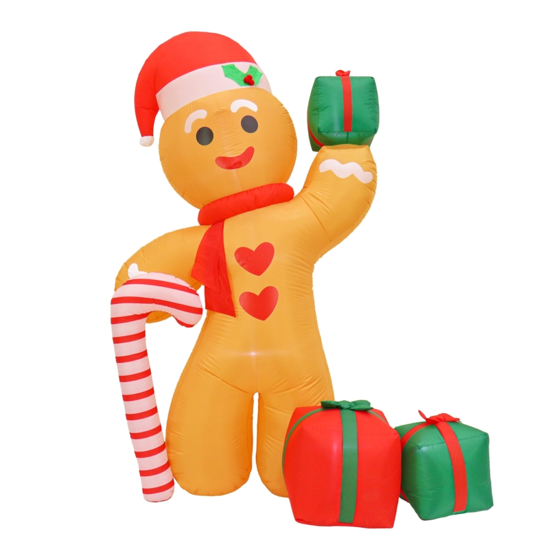8' Inflatable Blow Up Gingerman with 6 Warm White LED Lights