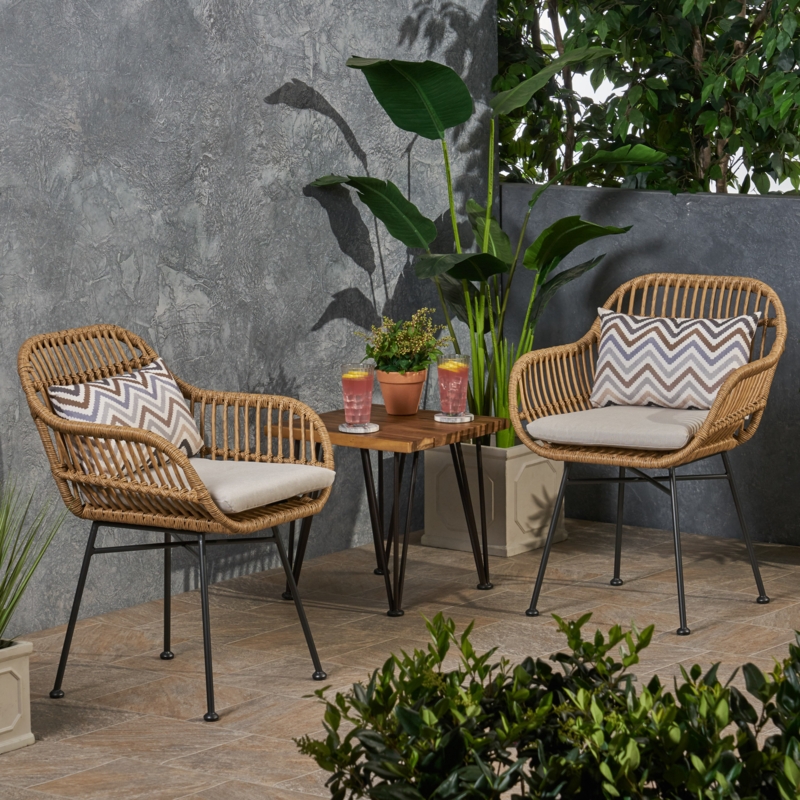 Aaronn Outdoor Woven Patio Chair with Cushions (Set of 2)