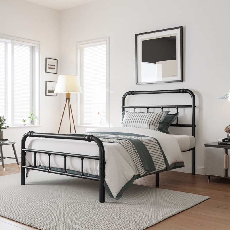 Ableton Heavy-Duty Anti-Sway 18-inch Steel Tube Iron Bed with Headboard Under the Bed for Storage