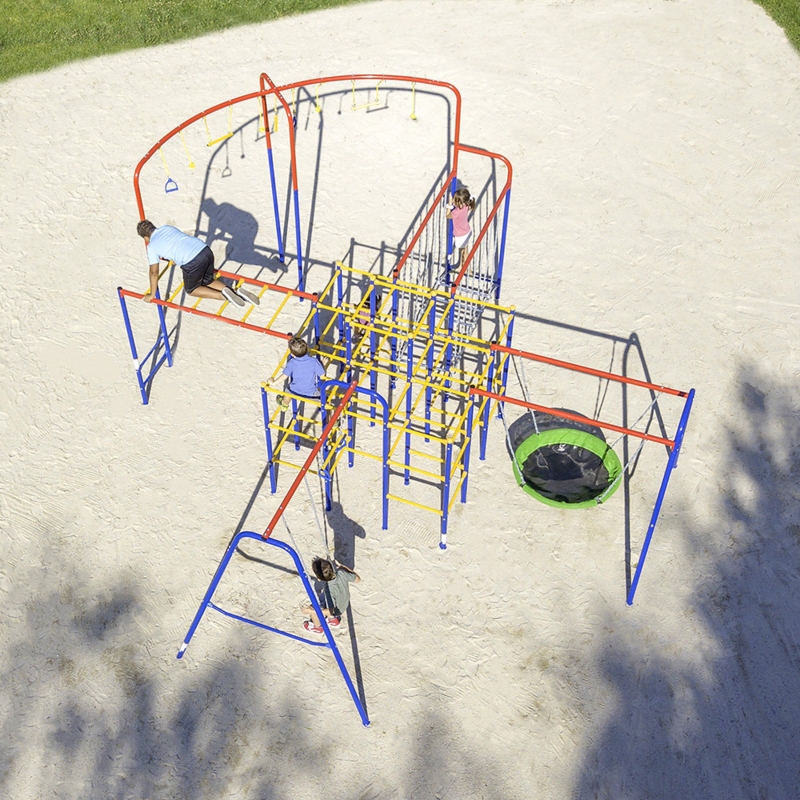 Activplay Modular Jungle Gym With Swing Set, Monkey Bars, Hanging Bridge, Hanging Jungle Line, And Saucer Swing Kit