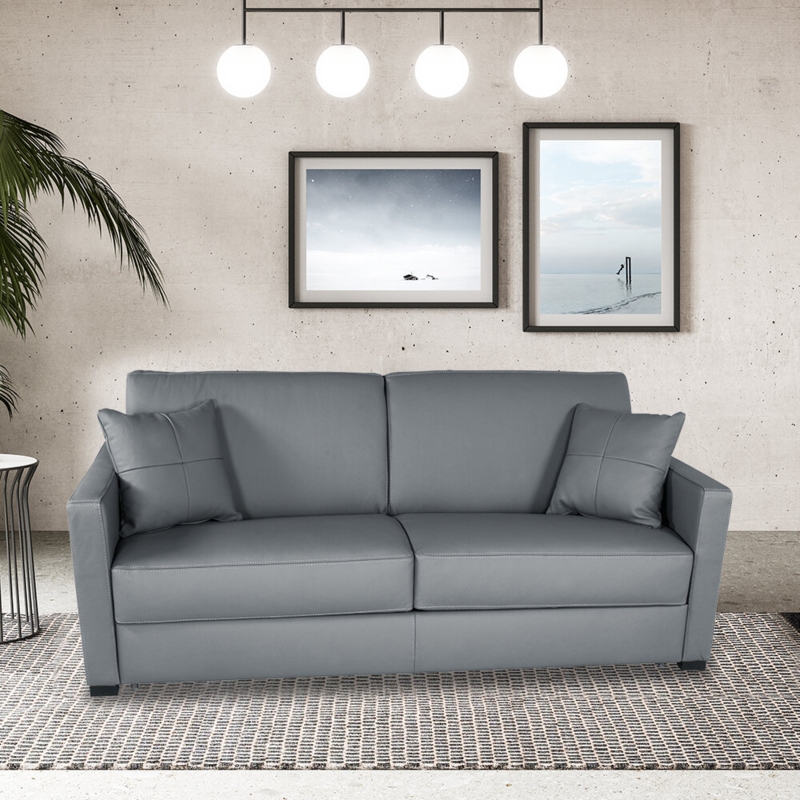 Adalise Italian 77" Top Grain Leather Sofa Bed with Memory Foam Mattress