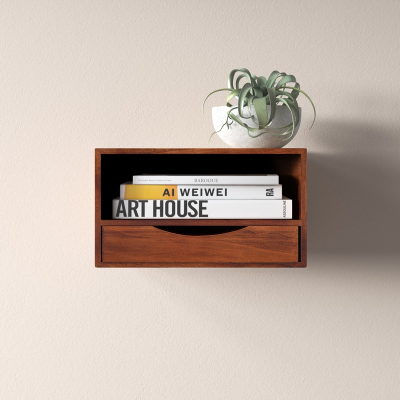 Adeana Poplar Floating Shelf with Drawer