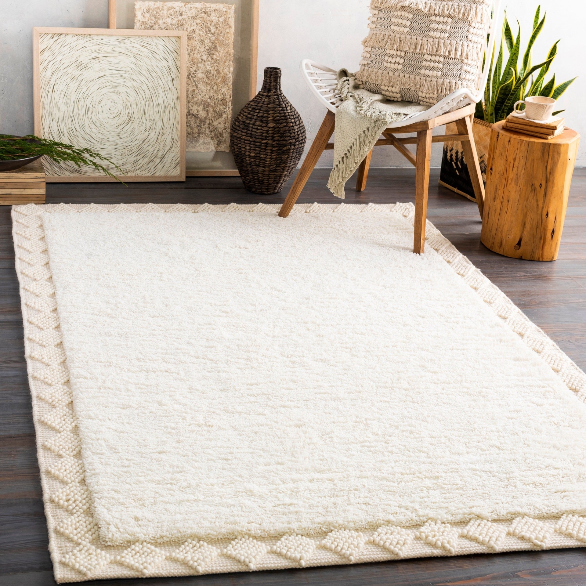 Agneta Handmade Hygge Border Wool Area Rug