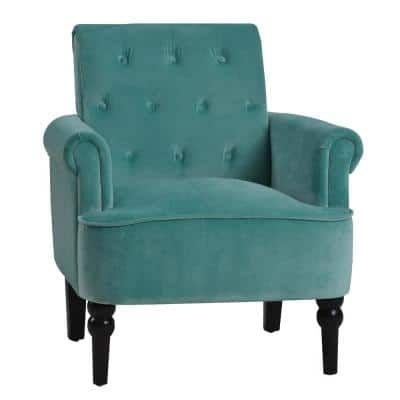 aisword Teal Velvet Elegant Button Tufted Club Chair Accent Armchairs Roll Arm Living Room Cushion with Wooden Legs
