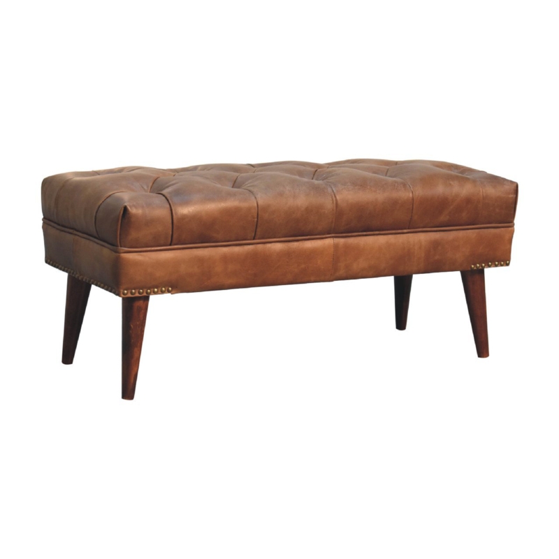 Alekzandra Genuine Leather Upholstered Bench