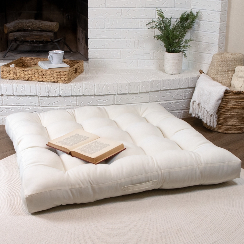 Alexzandra 40" Floor Pillow with Tufting u0026 Handle