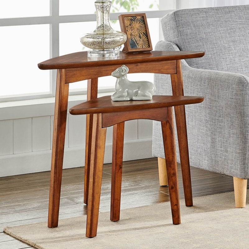 Amarius 24" Mid-Century Industrial Solid Wood 2 Triangular Nesting End Table Set With 3 Legs