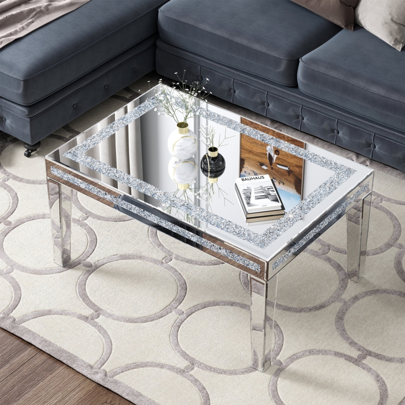 Amla 18"H Diamonds Mirrored Top Glass Coffee Table