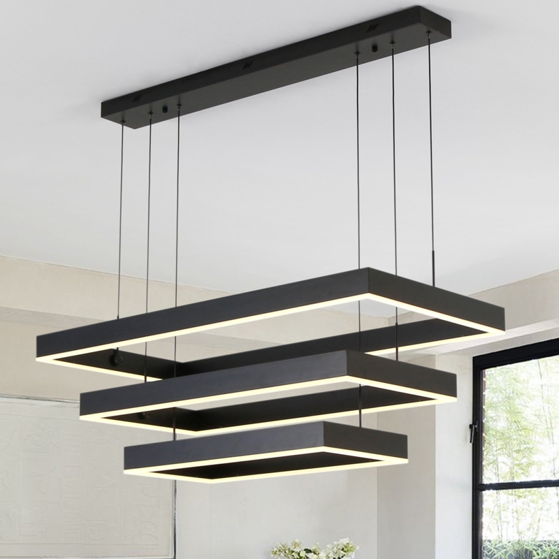 Anjeliett 3 - Light Dimmable LED Square / Rectangle Chandelier Kitchen Island Staircase Black