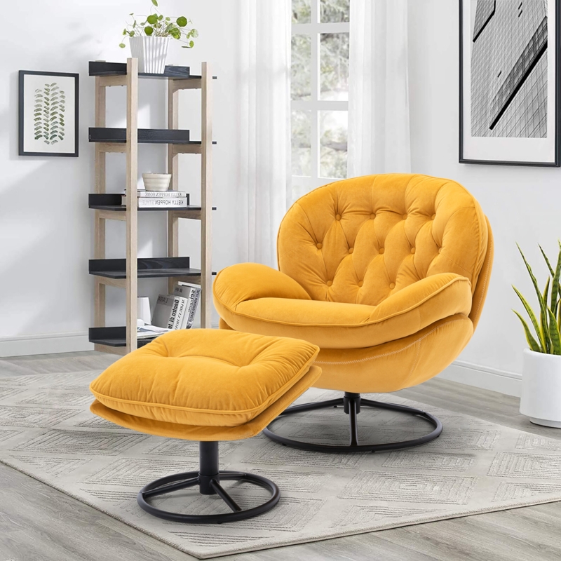 Anouk Velvet Swivel Accent Chair with Ottoman