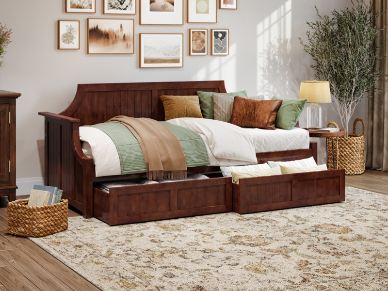 Antavious Coastal Cottage Solid Wood Twin Daybed with Storage Drawers