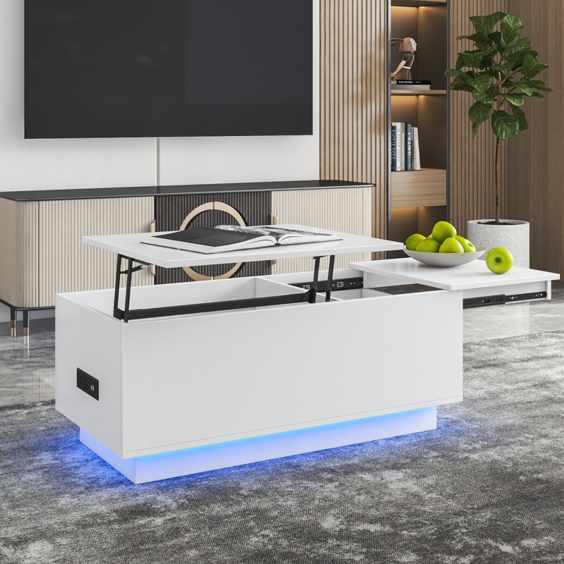 Anushree Lift Top Coffee Table with Charging Station, RGB LED Lights and Hidden Storage