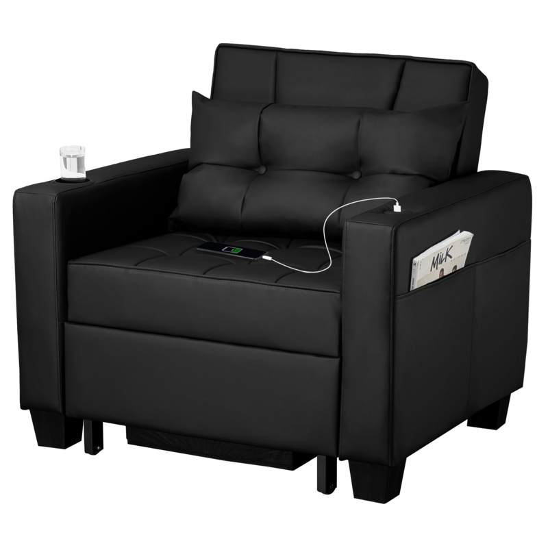 Apsley 39 Inch 3-In-1 Convertible Chair Bed Pull Out Sleeper Chair Beds Adjustable Single Armchair