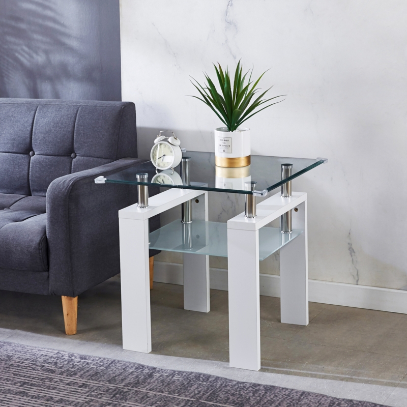 Arol Glass End Table with Storage,Living Room Couch Side Table