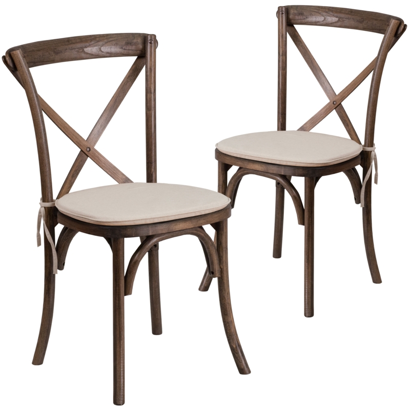 Arquit Series Stackable Wood Cross Back Bistro Dining Chair with Cushion (Set of 2)
