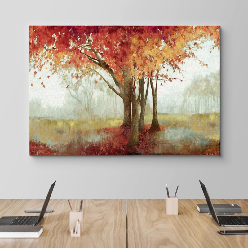 Autumn Fall Maple Tree Forest Red Leaves Nature Landscape On Canvas Print Wall Art