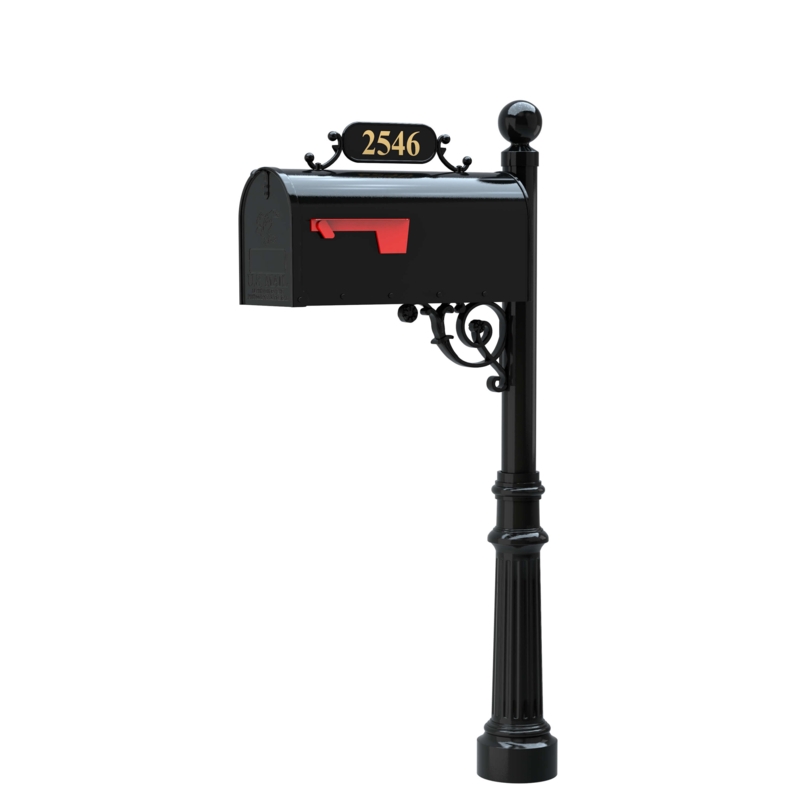 Avenues Aluminum Post Mounted Mailbox with Personalized Address Plate