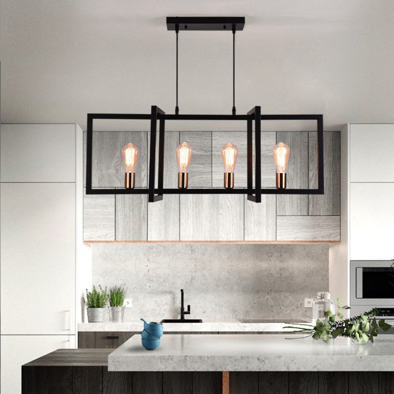 Barines 4 - Light Dimmable Kitchen Island Square / Rectangle Chandelier