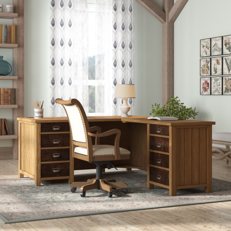 Barnett Solid Wood L-Shape Executive Desk