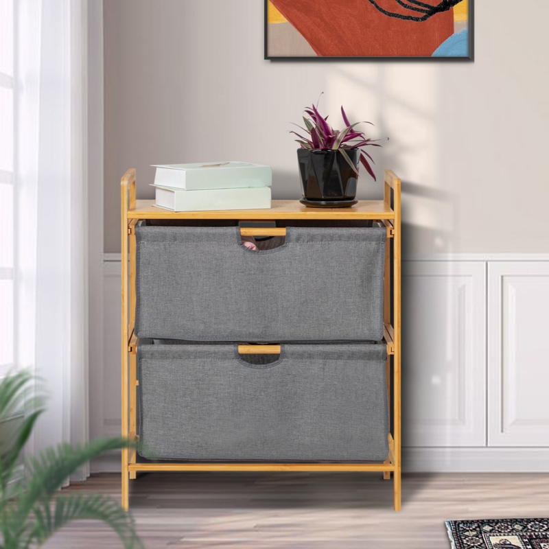 Bathroom 3 Tiers Rayon from Bamboo Laundry Basket Linen Hamper Storage Shelf