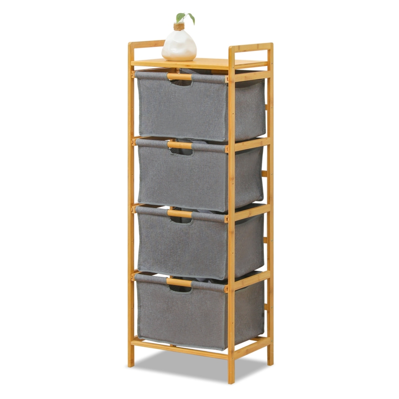 Bathroom 4 Layers Laundry Hamper with Tiltable Shelf Storage Basket 