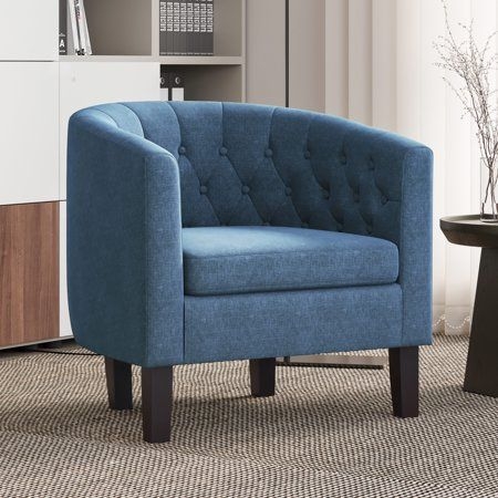 Belleze Elegant Tufted Barrel Accent Chair - Berlinda (Navy Blue), Beige