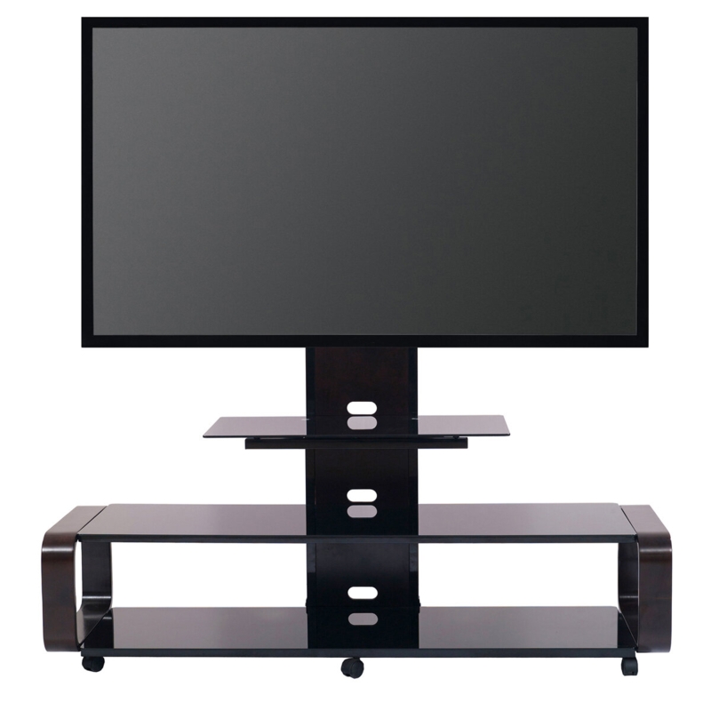 Bent Wood TV Stand With Mount & Wheel for Up to 85" TVs