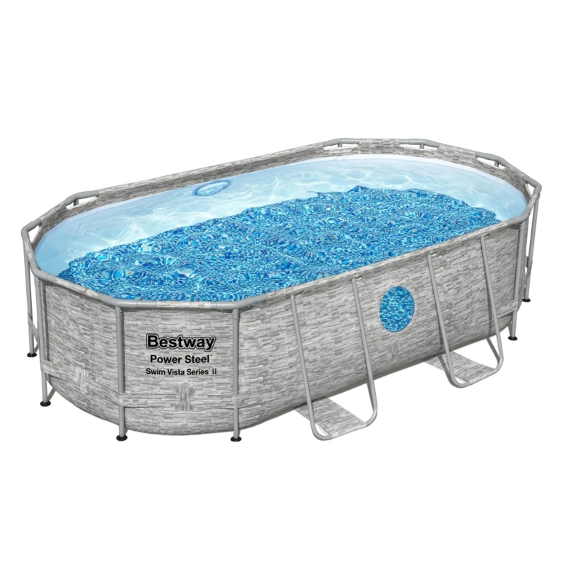 Bestway Power Steel Swim Vista Above Ground Outdoor Swimming Pool Set with Filter Pump, Ladder, and Pool Cover