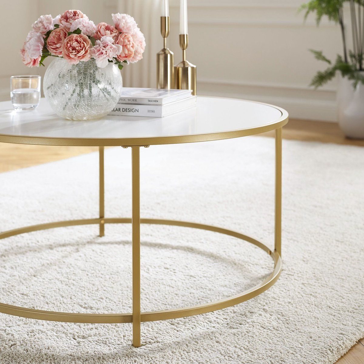 Bijzettafels - Salontafel - Salontafel goud - Salontafel rond - 84 x 45,5 cm - Goud - Wit