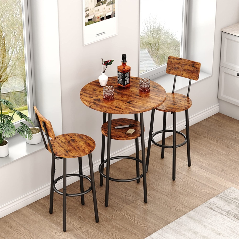Bistro Table and Chairs Set of 2, 3-Piece Bar Table and Chairs, Small 2-Tier Round Dining Table