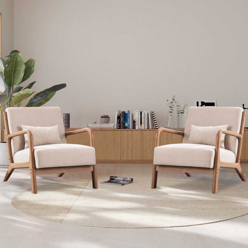 Bonnita 26" Wide Linen Armchair With Solid Wood Foot