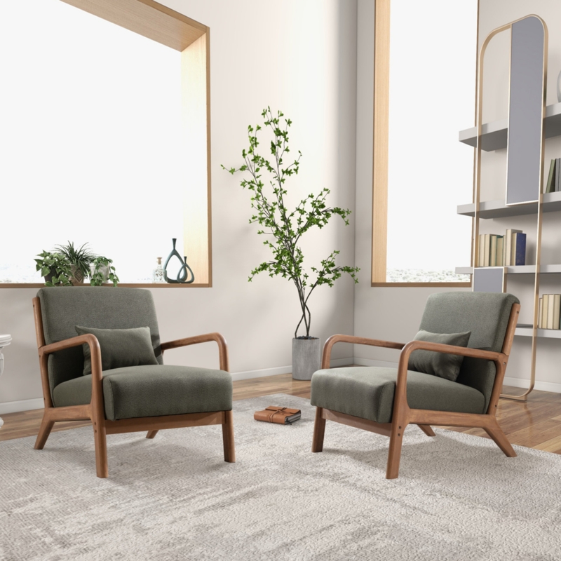 Bonnita 26" Wide Linen Upholstered Armchair With Solid Wood Legs