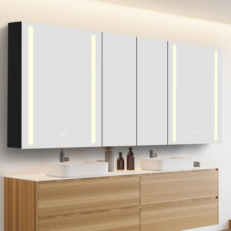 Borach 60'' W 30'' H Surface Mount Frameless Medicine Cabinet with Mirror and 8 Adjustable Shelves
