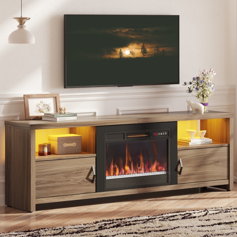 Brahma LED Fireplace TV Stand for 75 inch TV, Modern Entertainment Center with Storage Cabinets