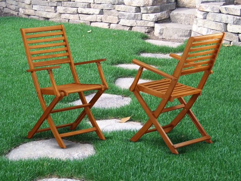 Bret Folding Acacia Patio Dining Armchair