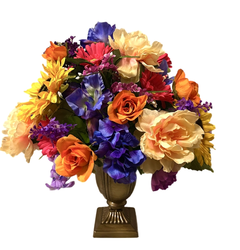 Bright Floral Arrangement Multi-Color in Bronze Vase