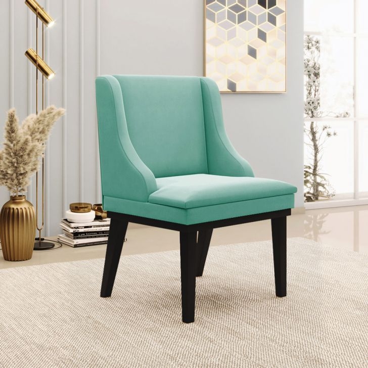 Cadeira Decorativa Sala de Jantar Base Fixa de Madeira Firenze Suede Azul Turquesa/Preto G19 - Gran Belo