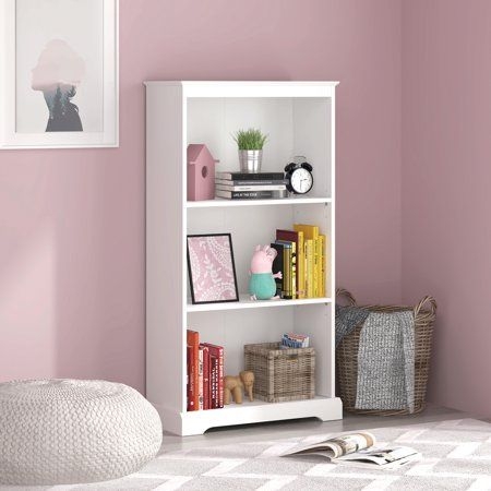 Campbell Wood 3 Shelf Kids Bookcase, White, Size:47.5H x 25W x 11.5D