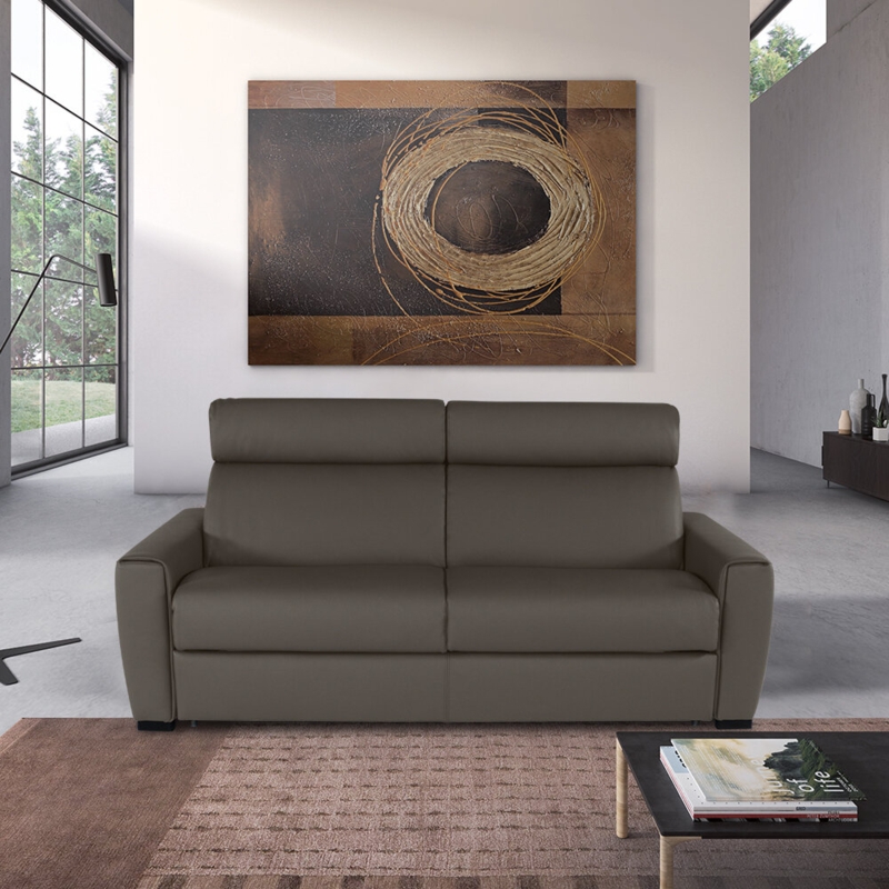 Capozzi Italian 85" Top Grain Leather Square Arm Sofa Bed with Memory Foam Mattress