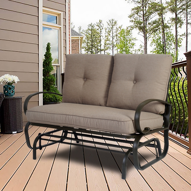 Carlston Patio Glider Bench - Outdoor Rocking Loveseat with Sturdy Frame and Cushion Seats