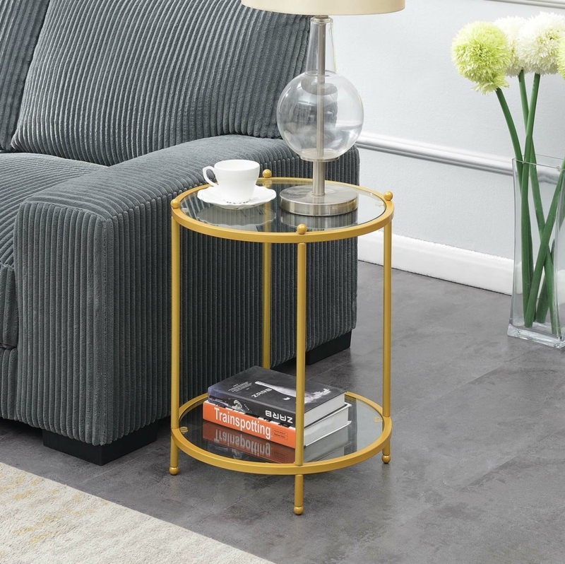 Carolina Round Glass End Table with Metal Shelf