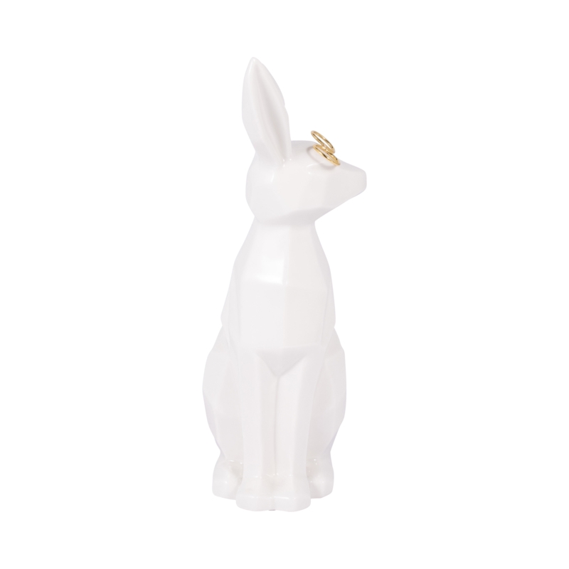 Ceramic Bunny Figurine - Contemporary White and Gold Rabbit with Glasses Decorative Statue - Abstract Bunny Table Accent Decor For Home or Office - Seasonal Easter Decor