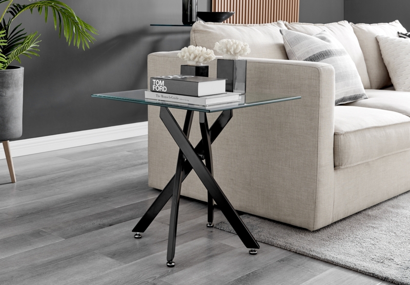 Ceron Glass Cross Legs End Table