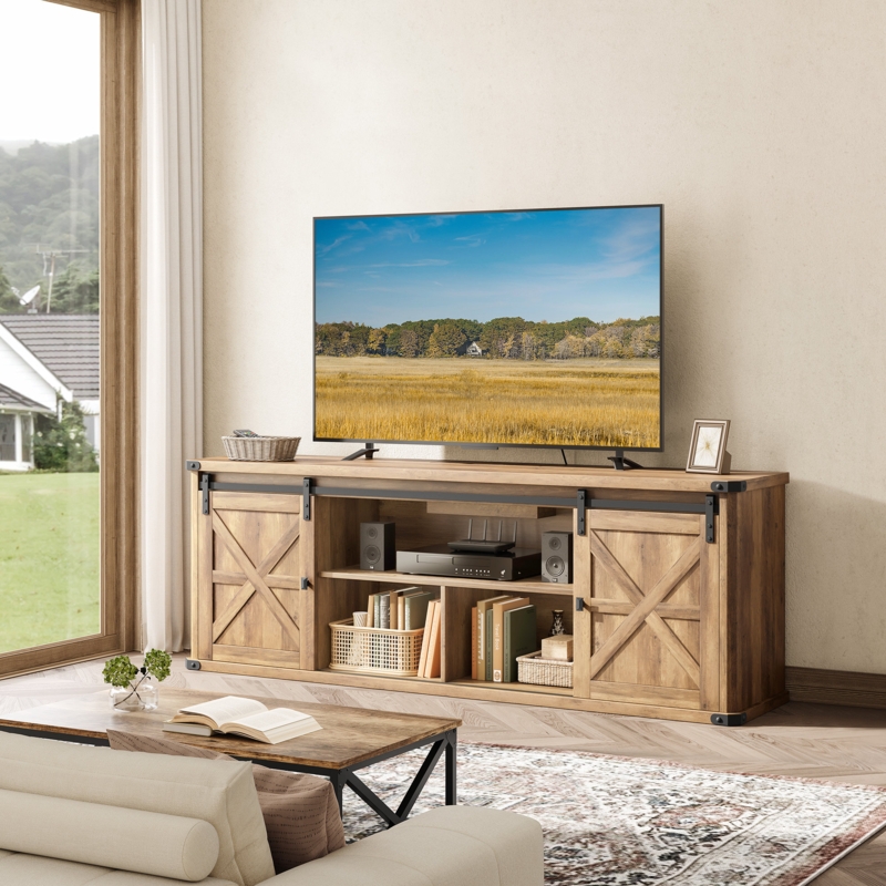 Cesilee Farmhouse TV Console  with 2 Sliding Barn Doors