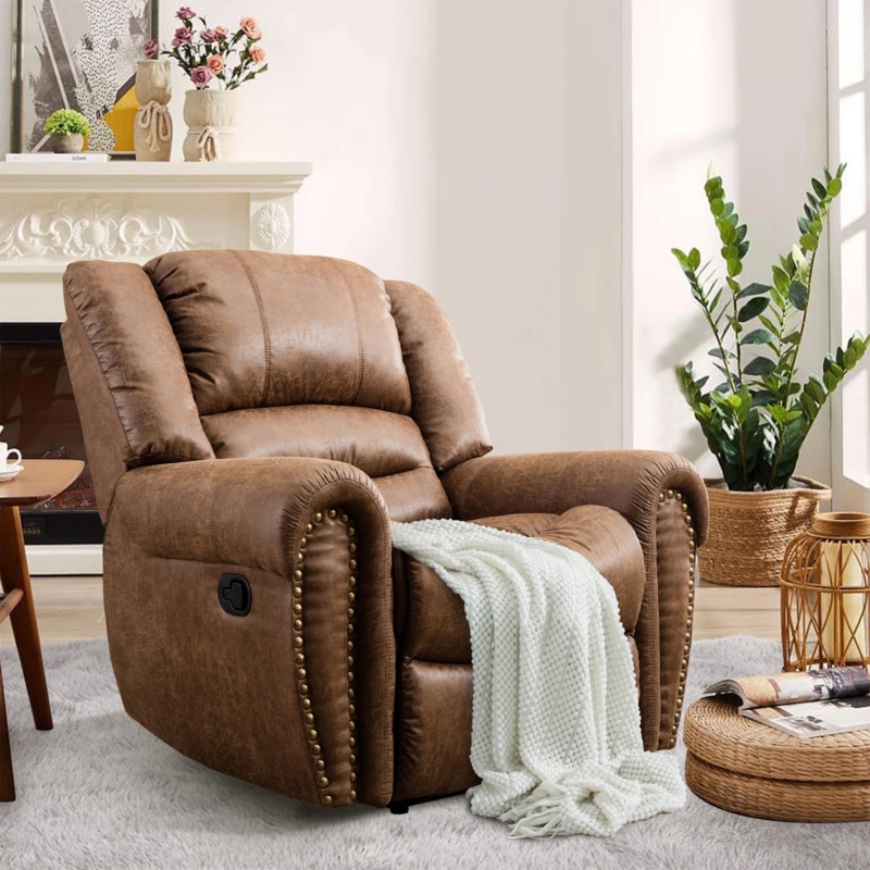 Chemika 40.9'' W Classic Super Soft And Oversize Top Faux Leather Manual Recliner With Rivets