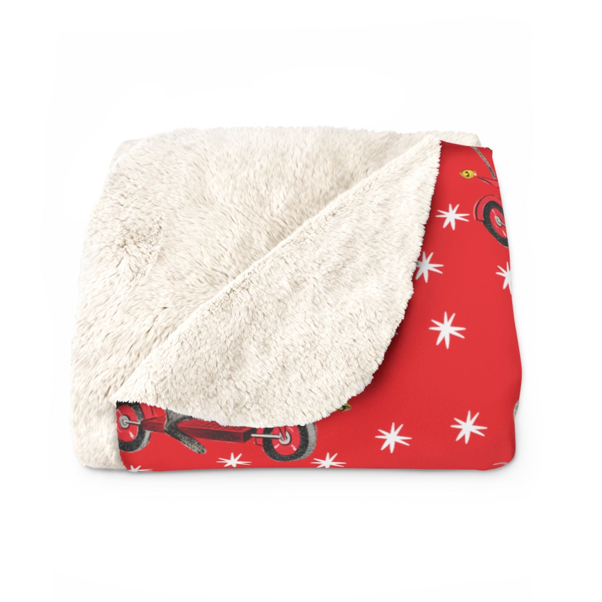 Christmas Mouse On Scooter Stars Red Mid Century Retro Style Christmas Sherpa Fleece Blanket - 60  80