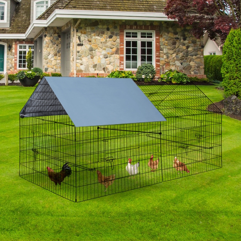 Ciancio 25.1/37.4 Square Feet Chicken Run Lockable Chicken Coop With Tarp