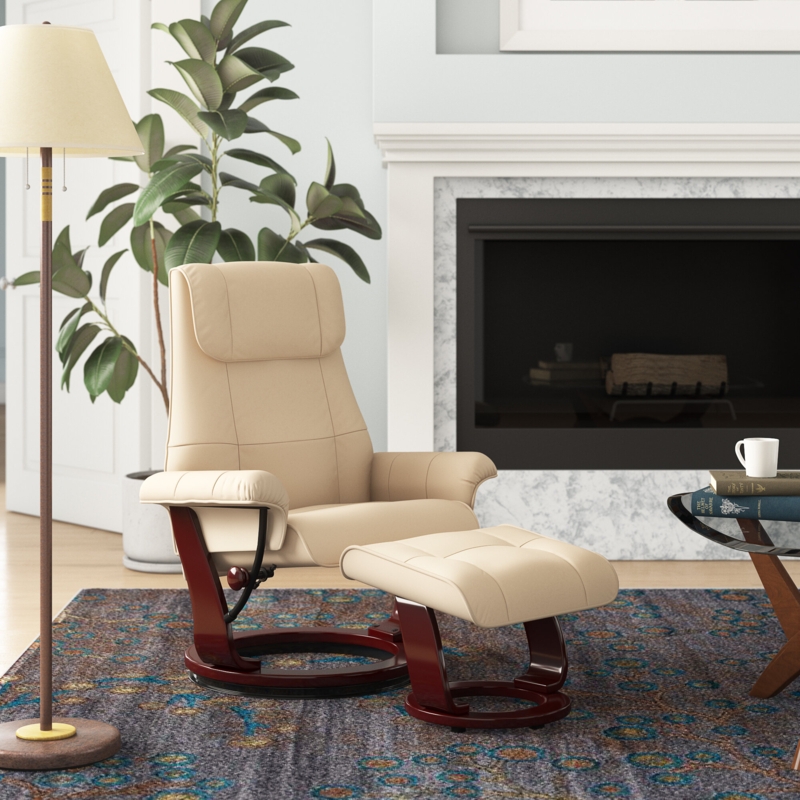 Clia Leather Swivel Recliner with Ottoman